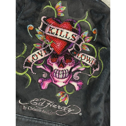 Ed Hardy zip hoodie black red vintage Y2K faux fur