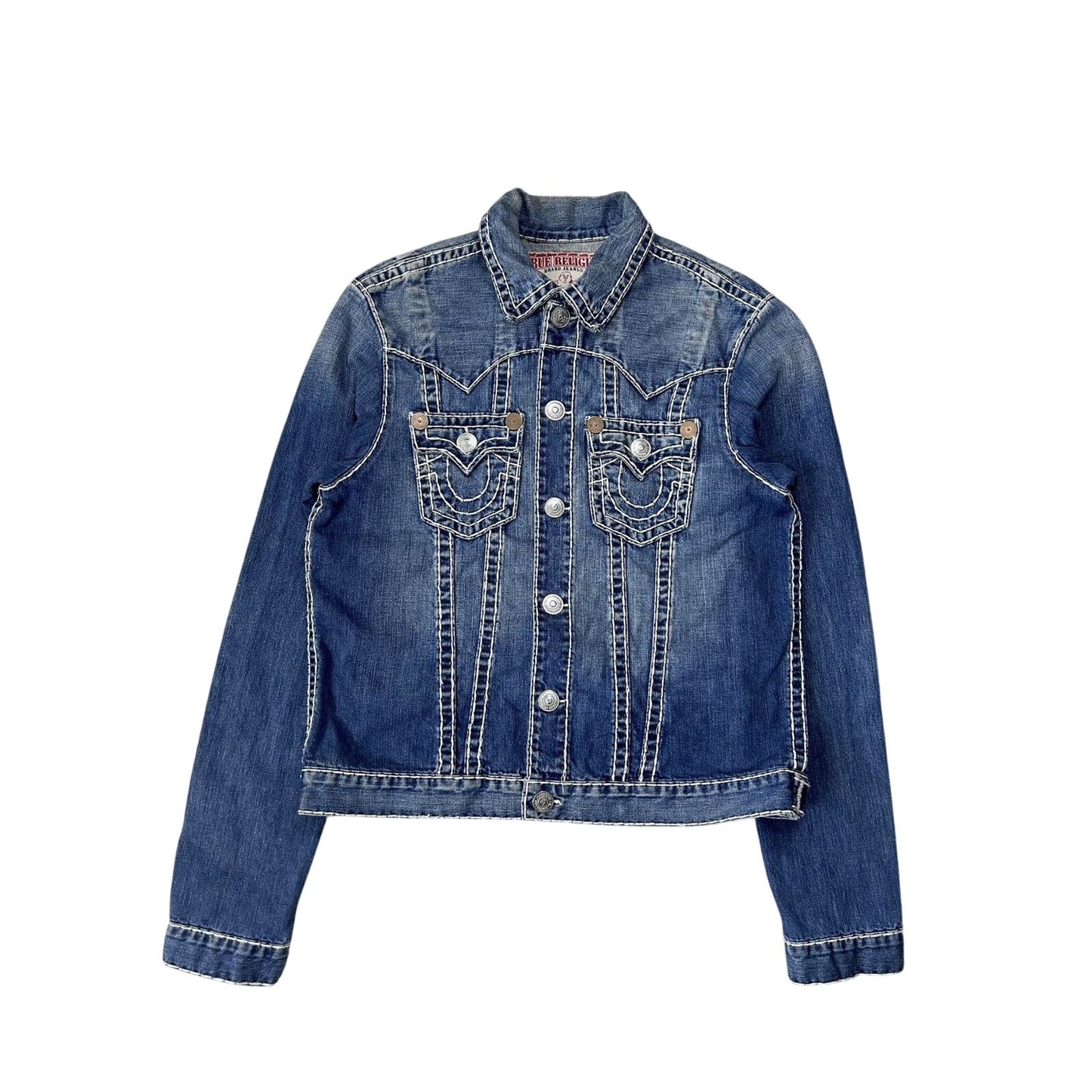 True Religion denim jacket trucker blue contrast stitching