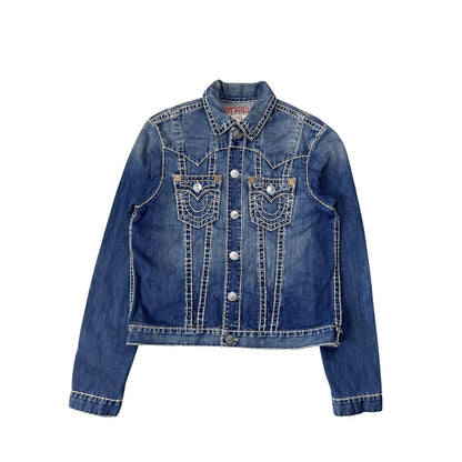 True Religion denim jacket trucker blue contrast stitching