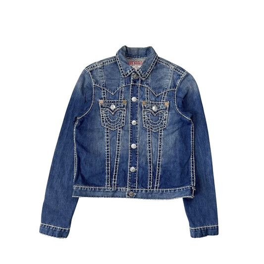 True Religion denim jacket trucker blue contrast stitching