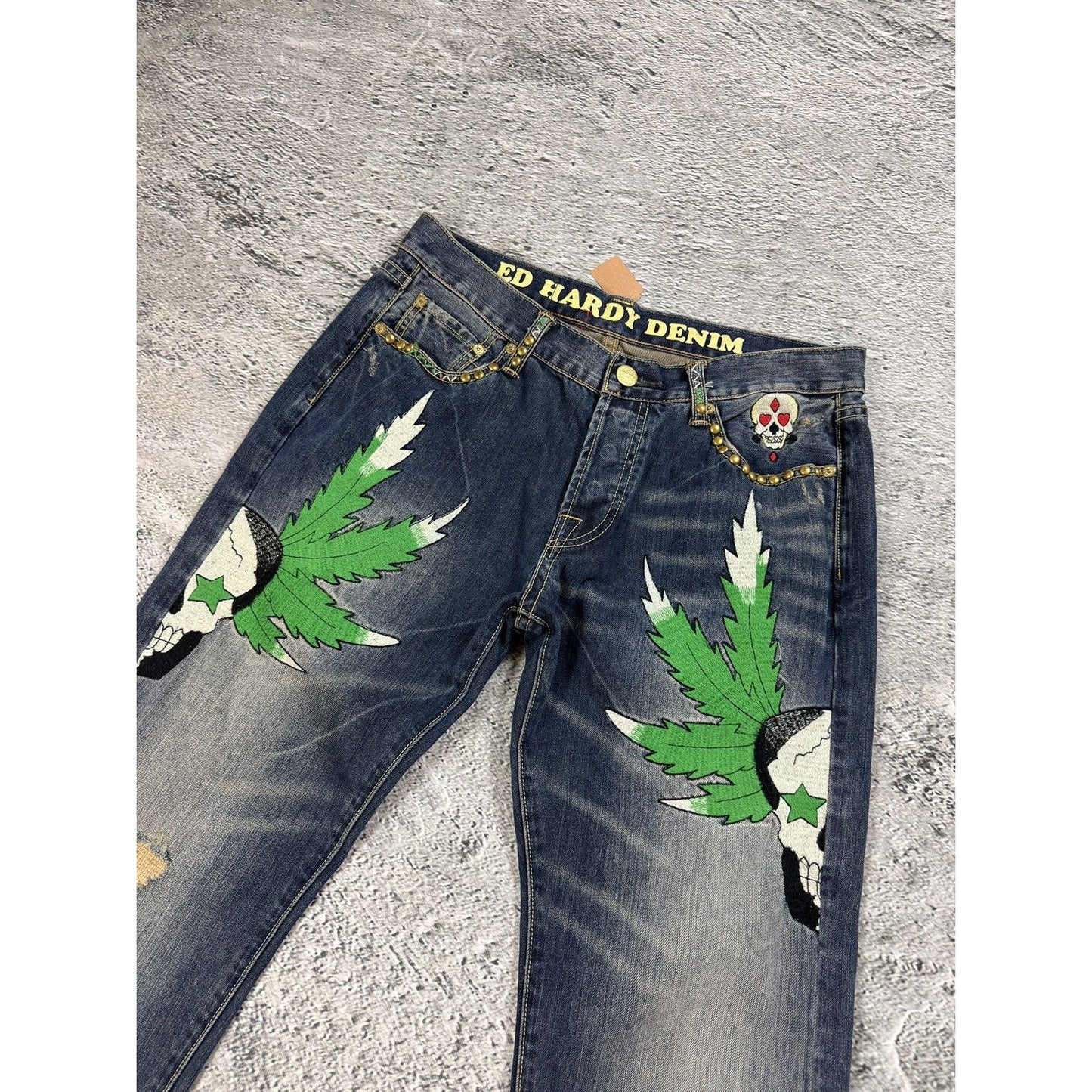 Ed Hardy Christian Audigier vintage jeans big logo pants 420