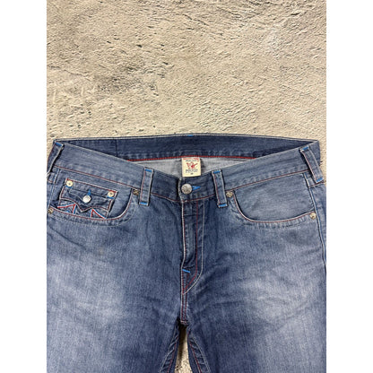 True Religion jorts denim shorts stitching blue red