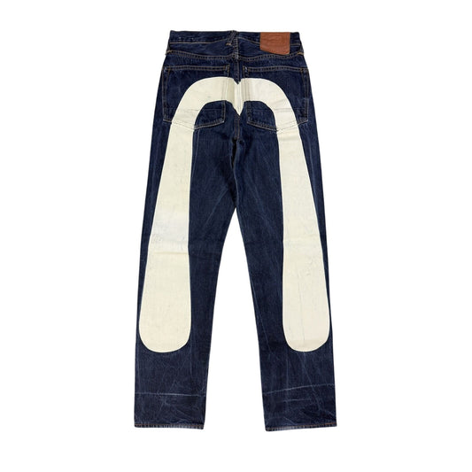 Evisu jeans white daicock big logo blue selvedge denim