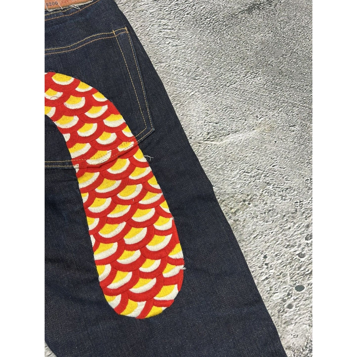 Evisu jeans daicock koi big logo embroidery selvedge denim