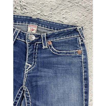 True Religion blue jeans white thick stitching Billy