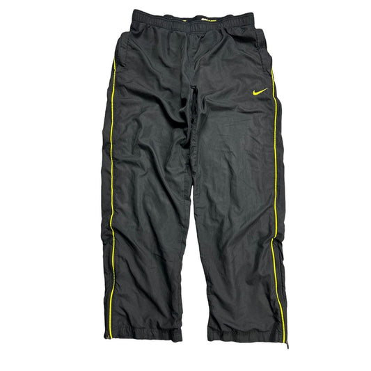 Nike nylon track pants black yellow vintage drill Y2K