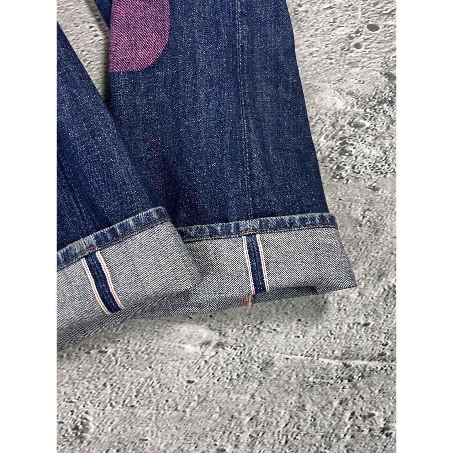 Evisu jeans daicock big logo pink selvedge denim navy blue