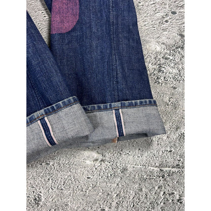 Evisu jeans daicock big logo pink selvedge denim navy blue