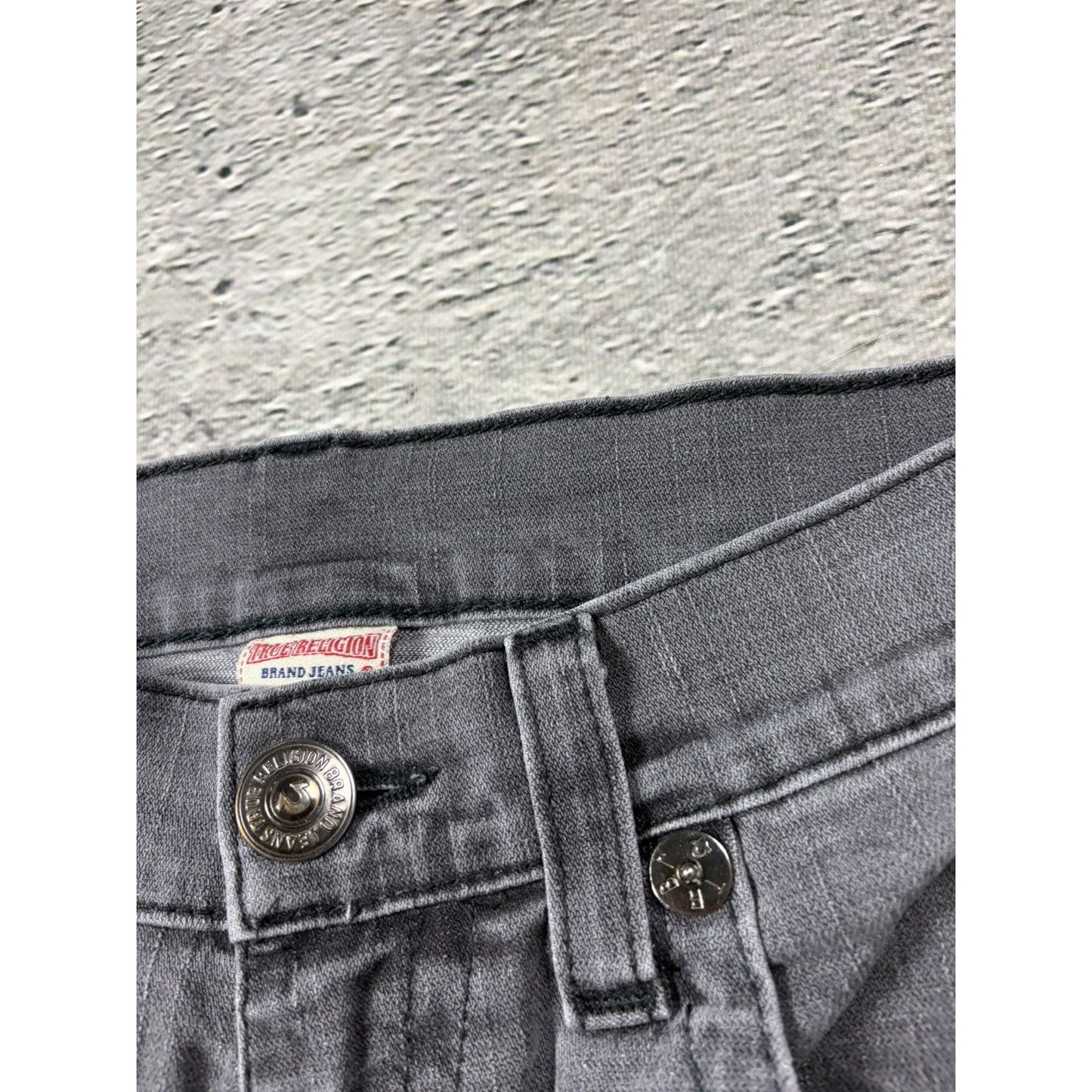 True Religion studded jeans grey black stitching Y2K