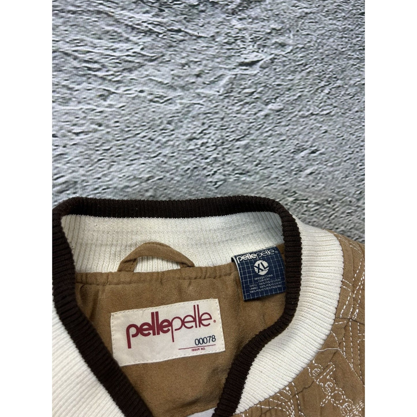 Pelle Pelle jacket big logo 90s brown bomber varsity quilted