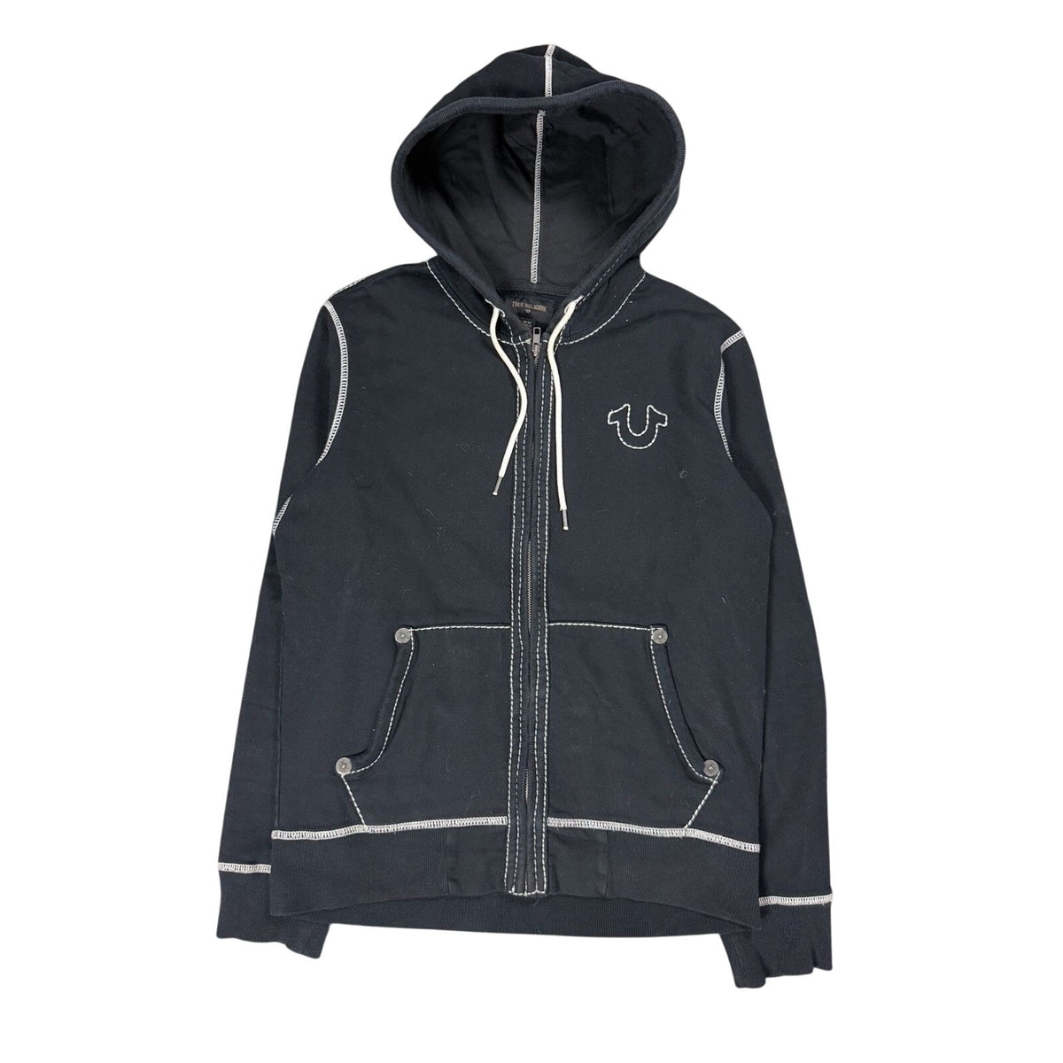 True Religion vintage black zip hoodie white big logo