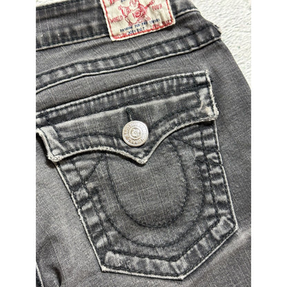 True Religion jeans grey black thick stitching flared Joey