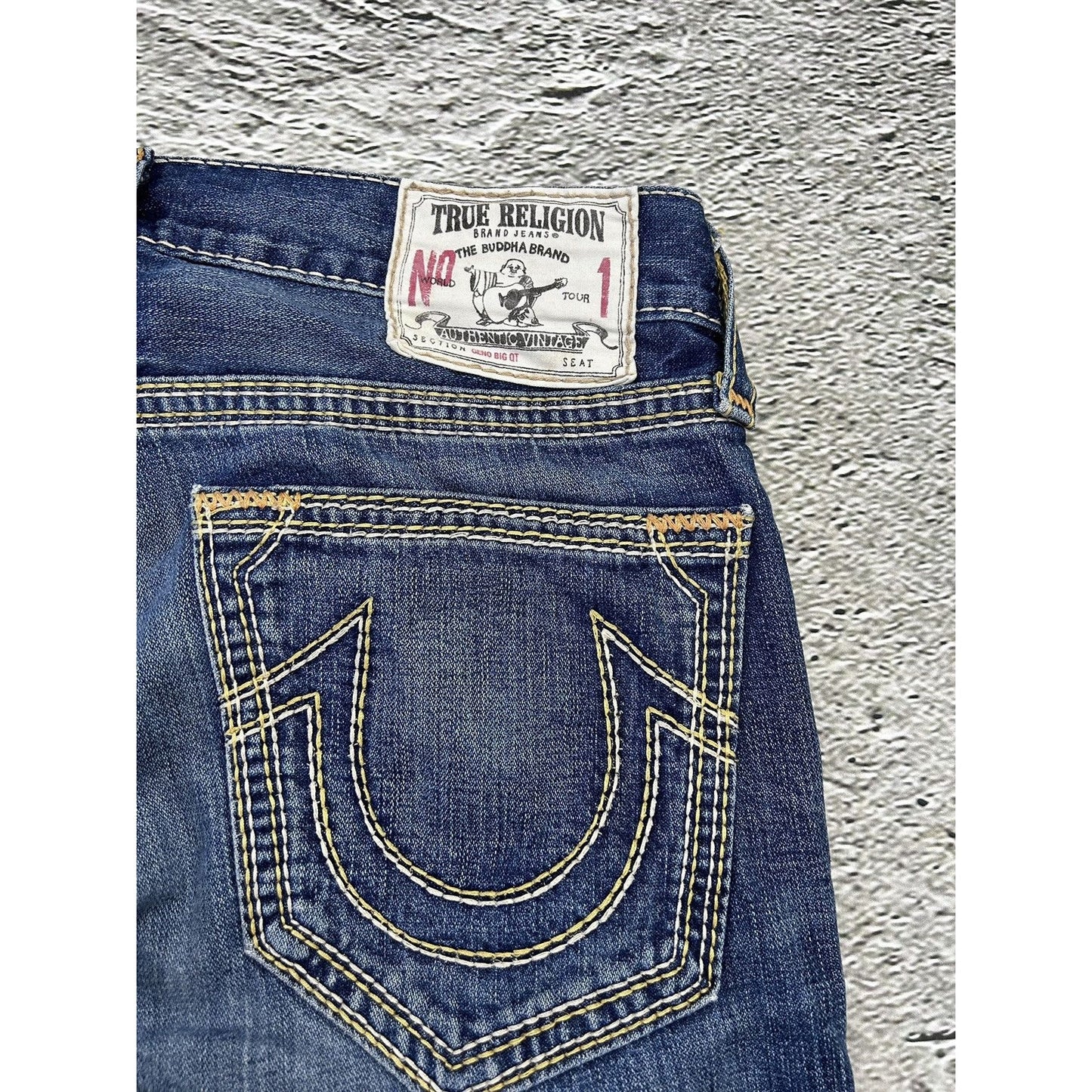 True Religion navy jeans thick stitching Geno big QT