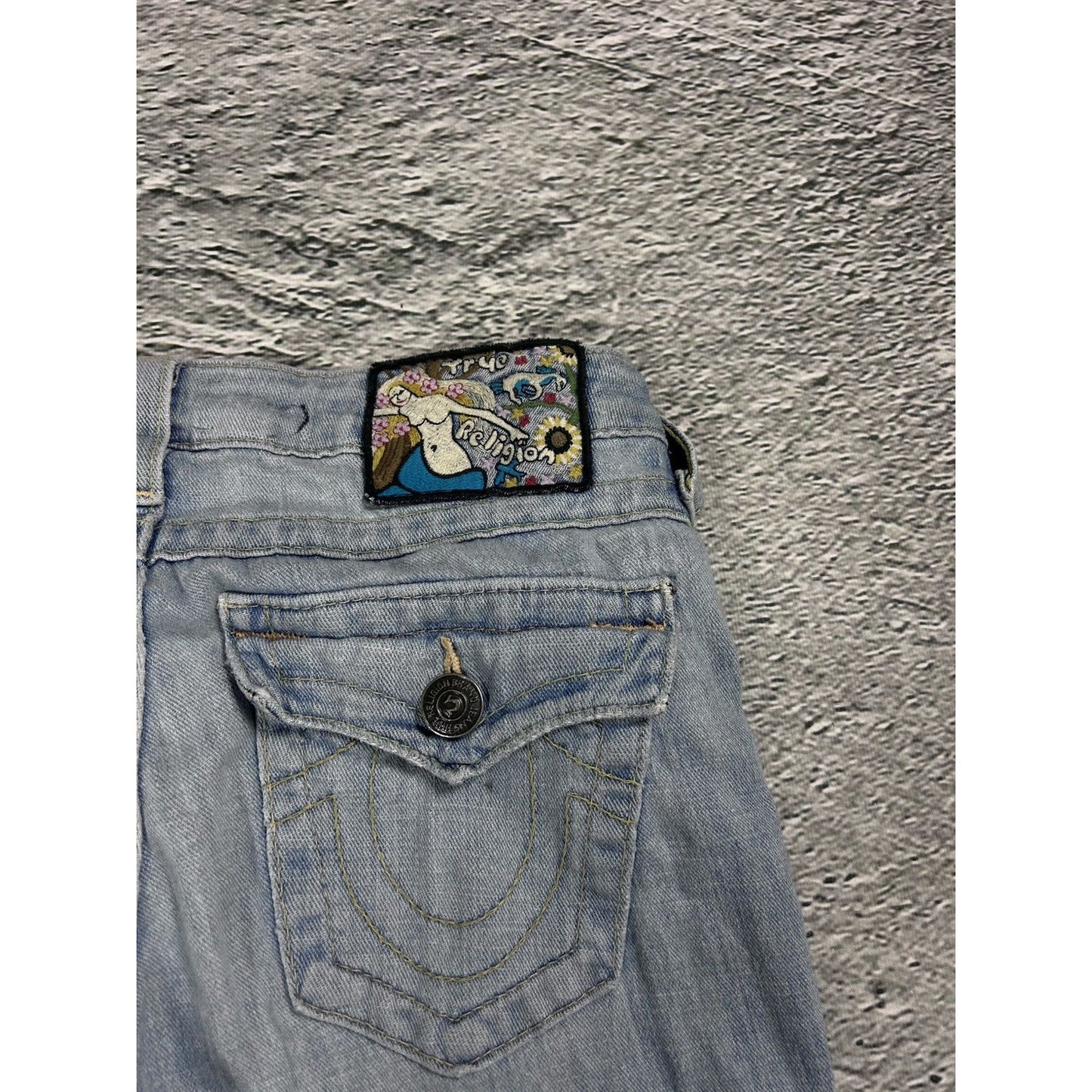 True Religion blue jeans hippie flared bootcut stitching