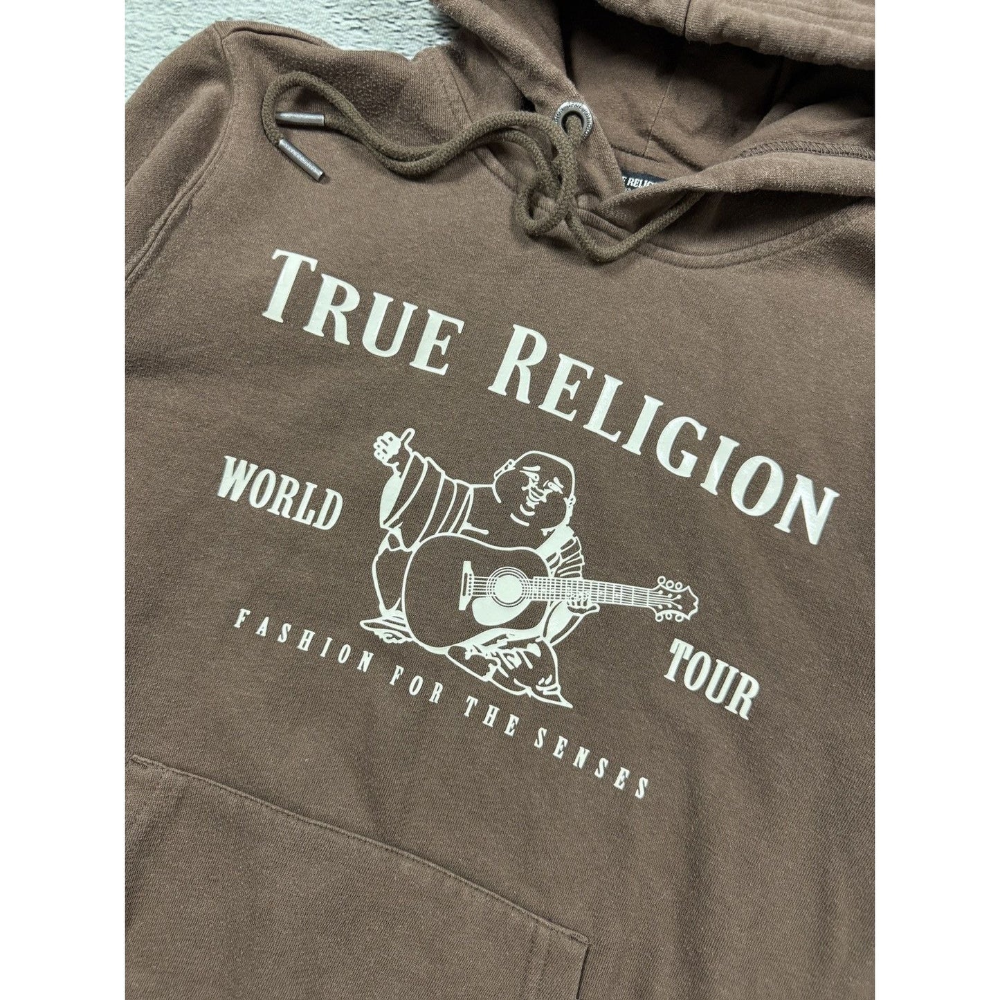 True Religion hoodie brown big logo white horseshoe vintage