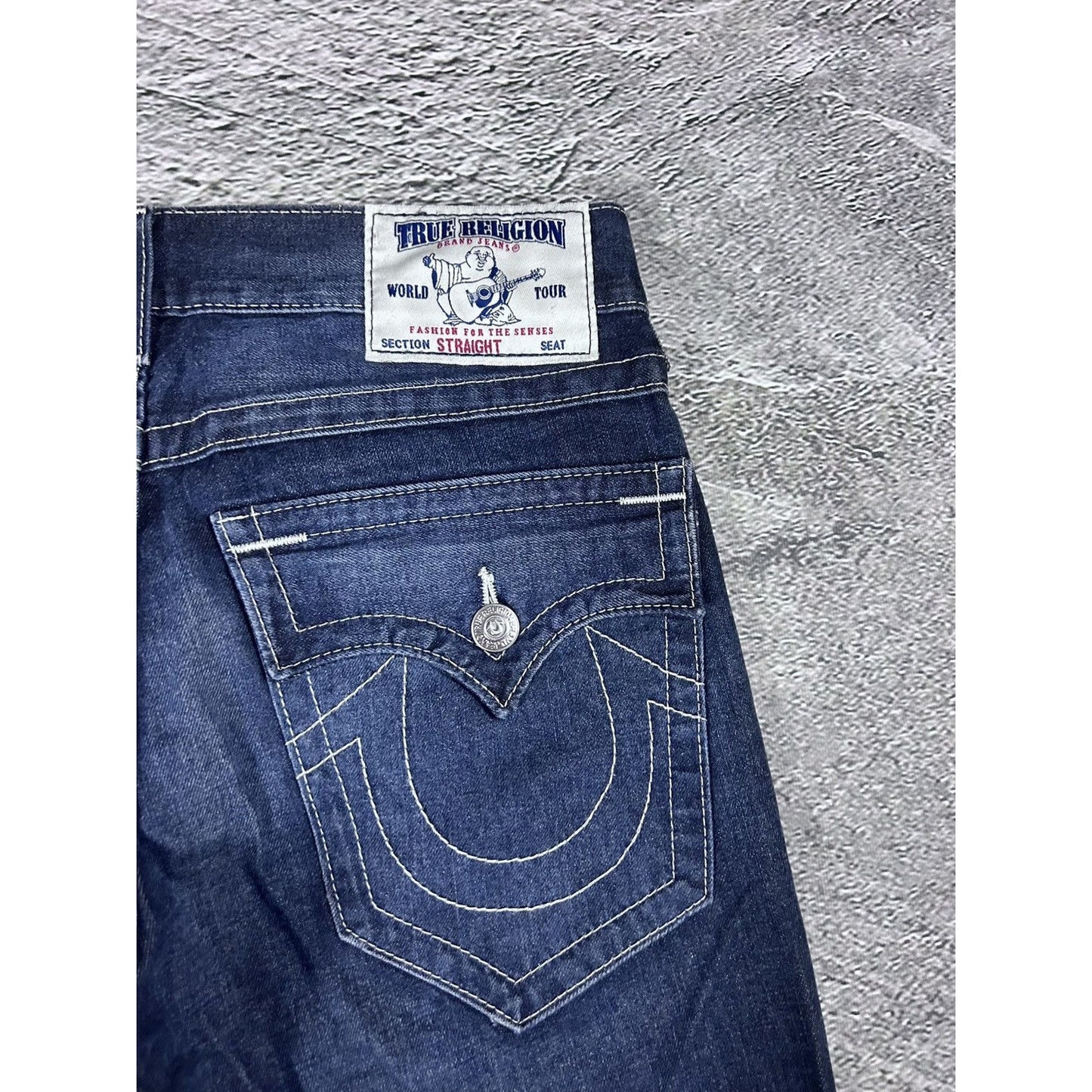 True Religion blue jeans thick stitching straight Y2K