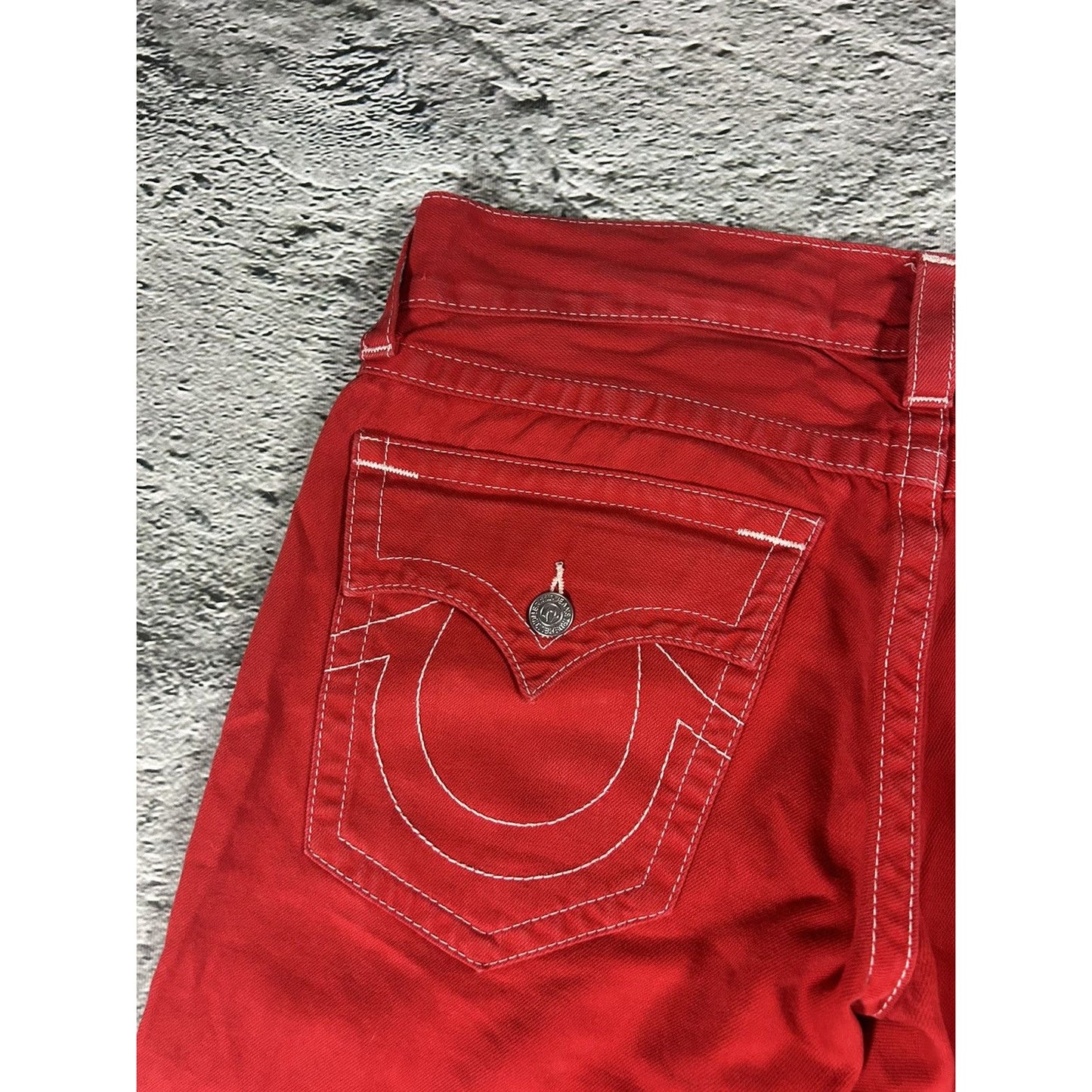 True Religion red jeans contrast stitching straight w flaps