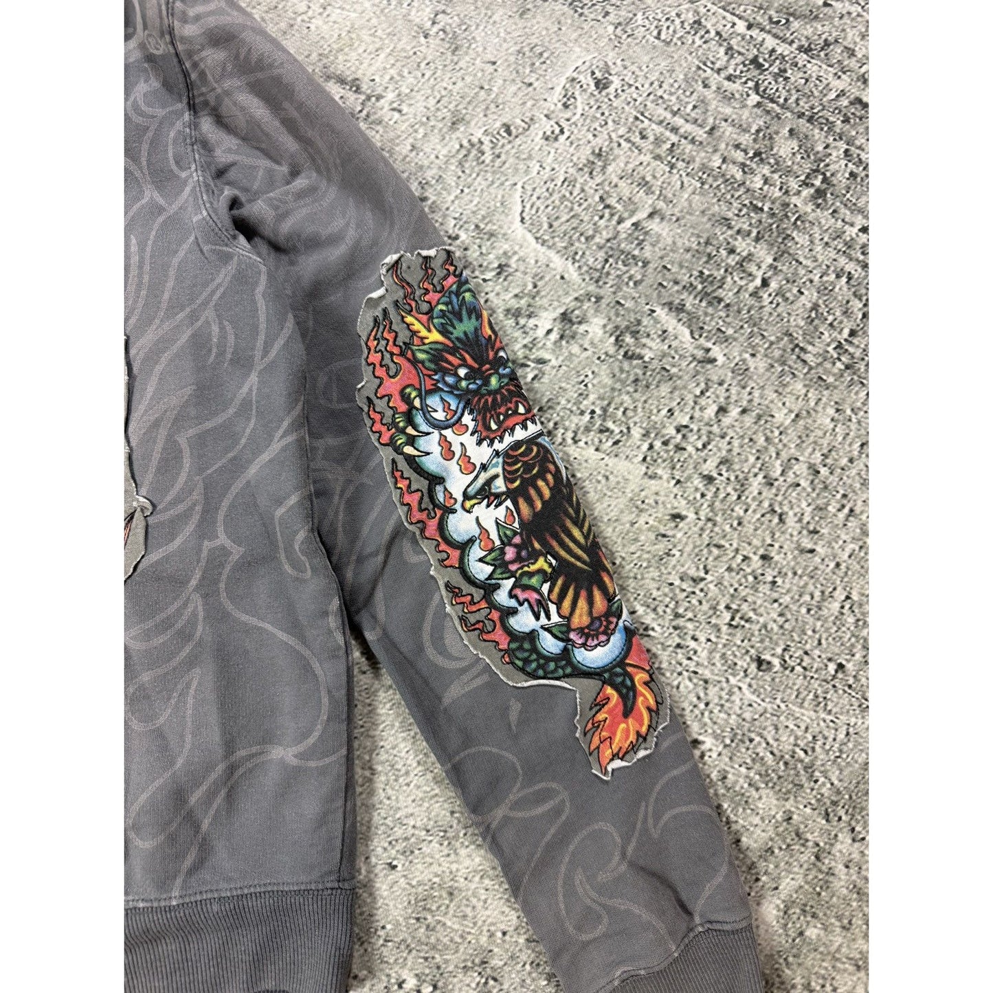 Ed Hardy zip hoodie grey Y2K vintage Christian Audigier fur