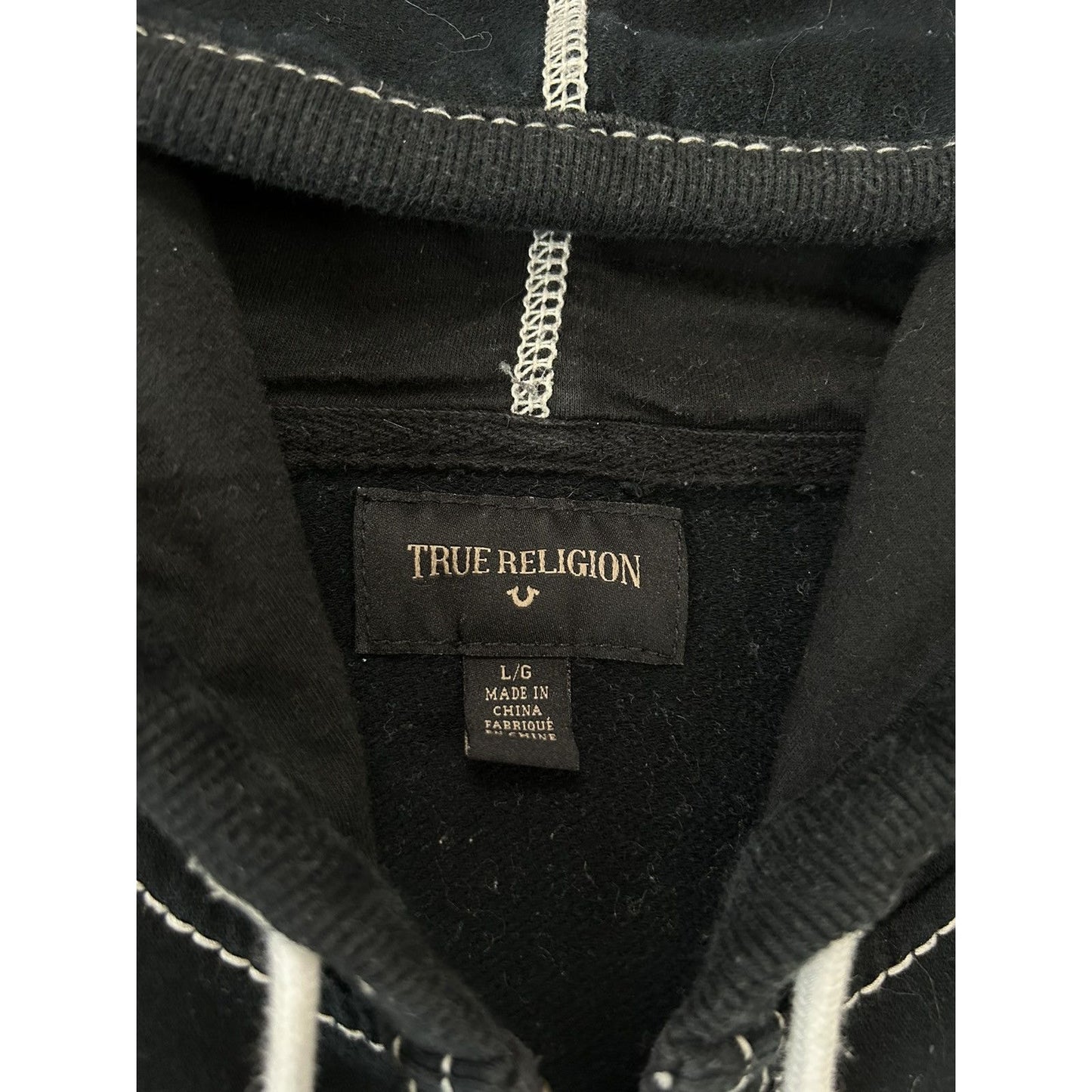 True Religion vintage black zip hoodie white big logo