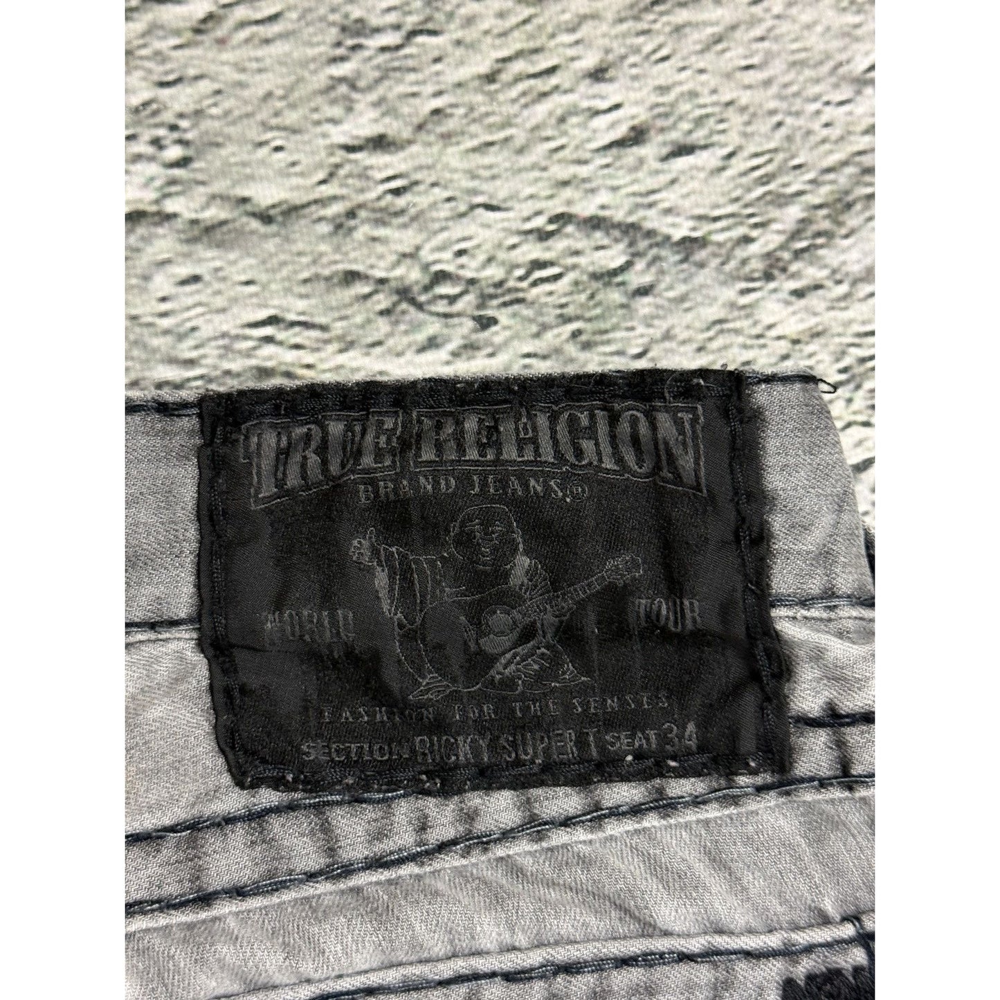 True Religion grey jeans black thick stitching Y2K Logan