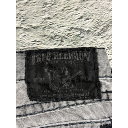 True Religion grey jeans black thick stitching Y2K Logan