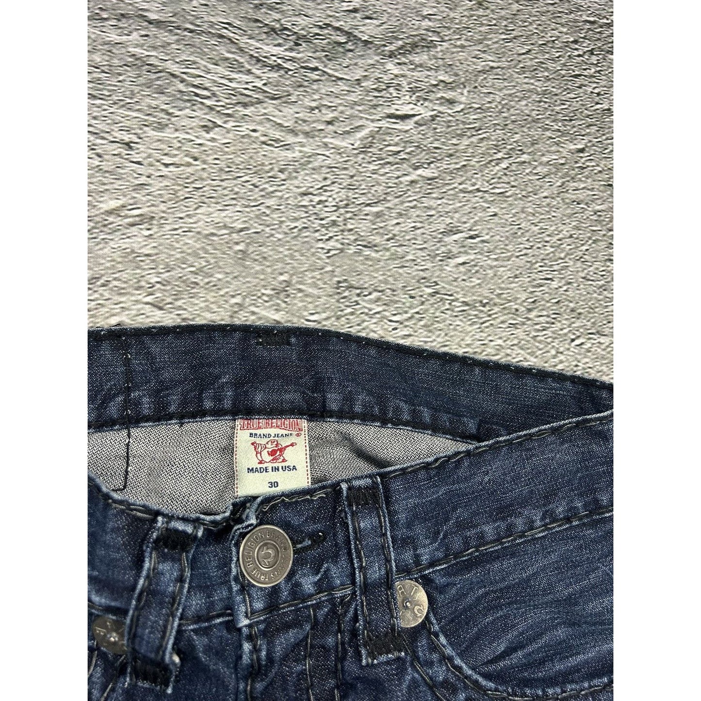 True Religion vintage jeans navy black thick stitching Y2K