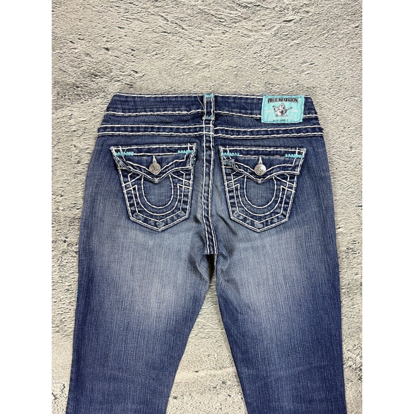 True Religion jeans bootcut blue white thick stitching