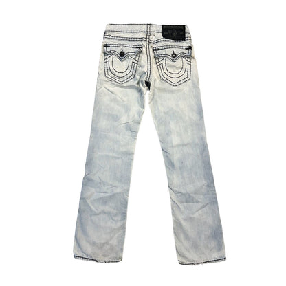 True Religion vintage baby blue white jeans black stitching