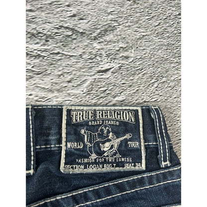 True Religion blue jeans white thick stitching Y2K