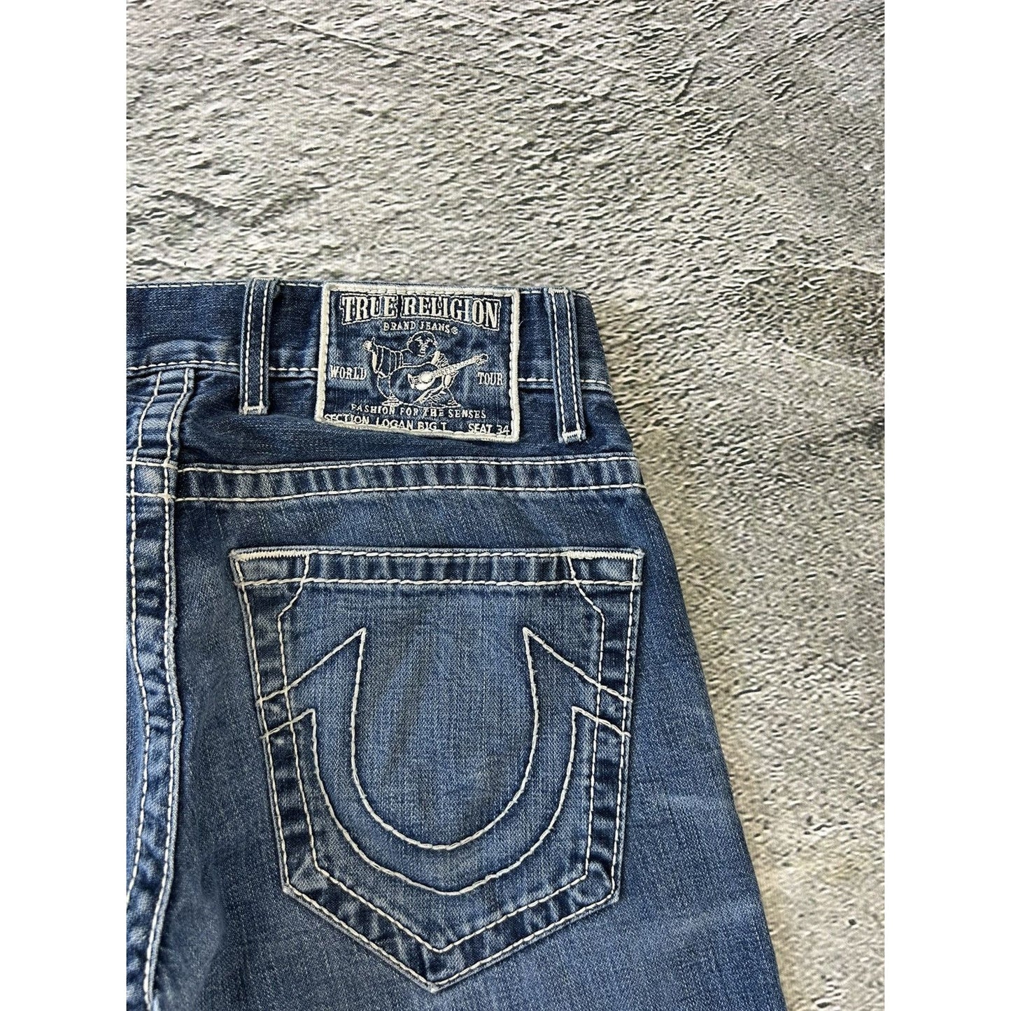 True Religion blue jeans white thick stitching Y2K