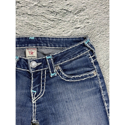 True Religion jeans bootcut blue white thick stitching