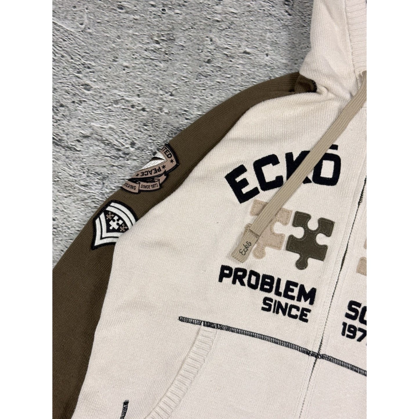 Ecko Unltd vintage zip hooded sweater beige brown big logo