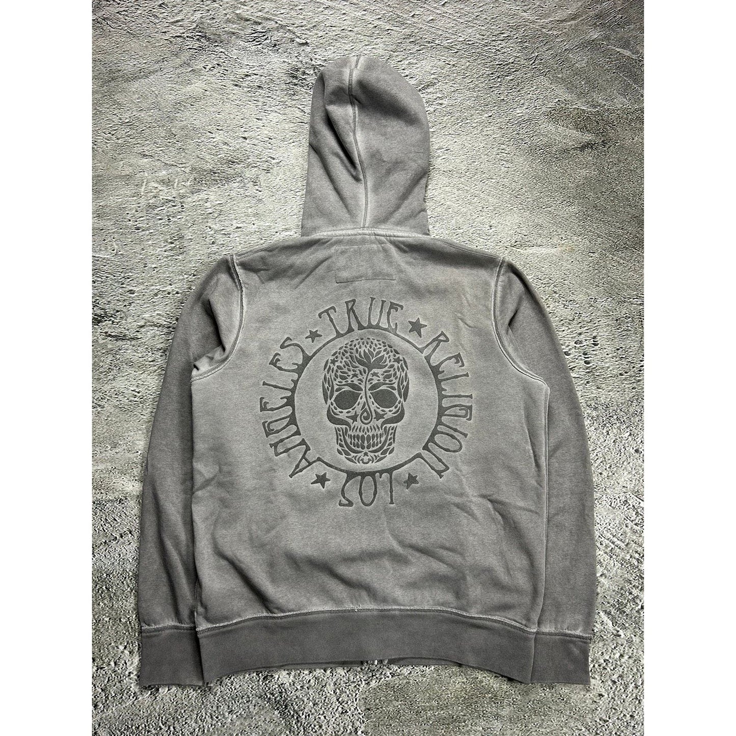 True Religion vintage grey zip hoodie big logo skull Y2K