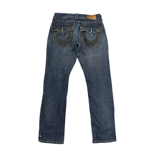 True Religion vintage blue jeans big logo painted black Y2K