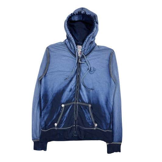 True Religion vintage Washed Navy blue zip hoodie stitching