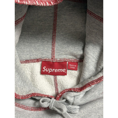 Supreme Coverstitch Logo Gray Red hoodie