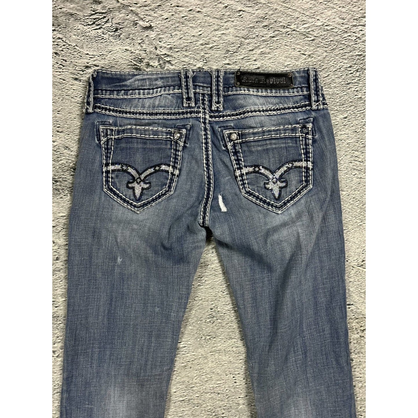 Rock Revival rhinestone glitter jeans Y2K flared denisa