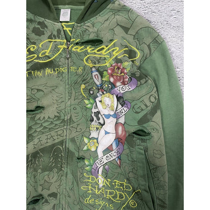 Ed Hardy zip hoodie green vintage Y2K Christian Audigier