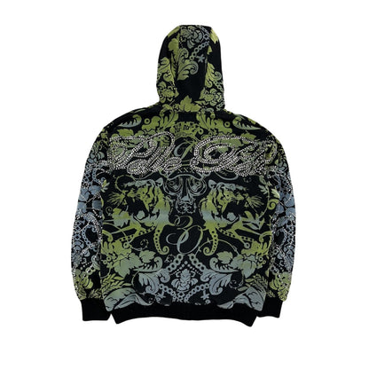 Pelle Pelle zip hoodie big logo rhinestones black green
