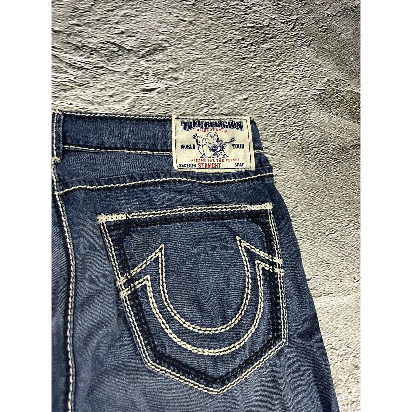 True Religion jeans navy black thick stitching straight