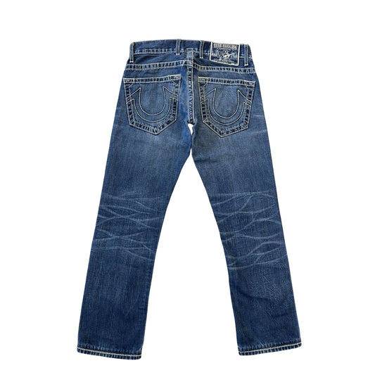 True Religion blue jeans white thick stitching Y2K