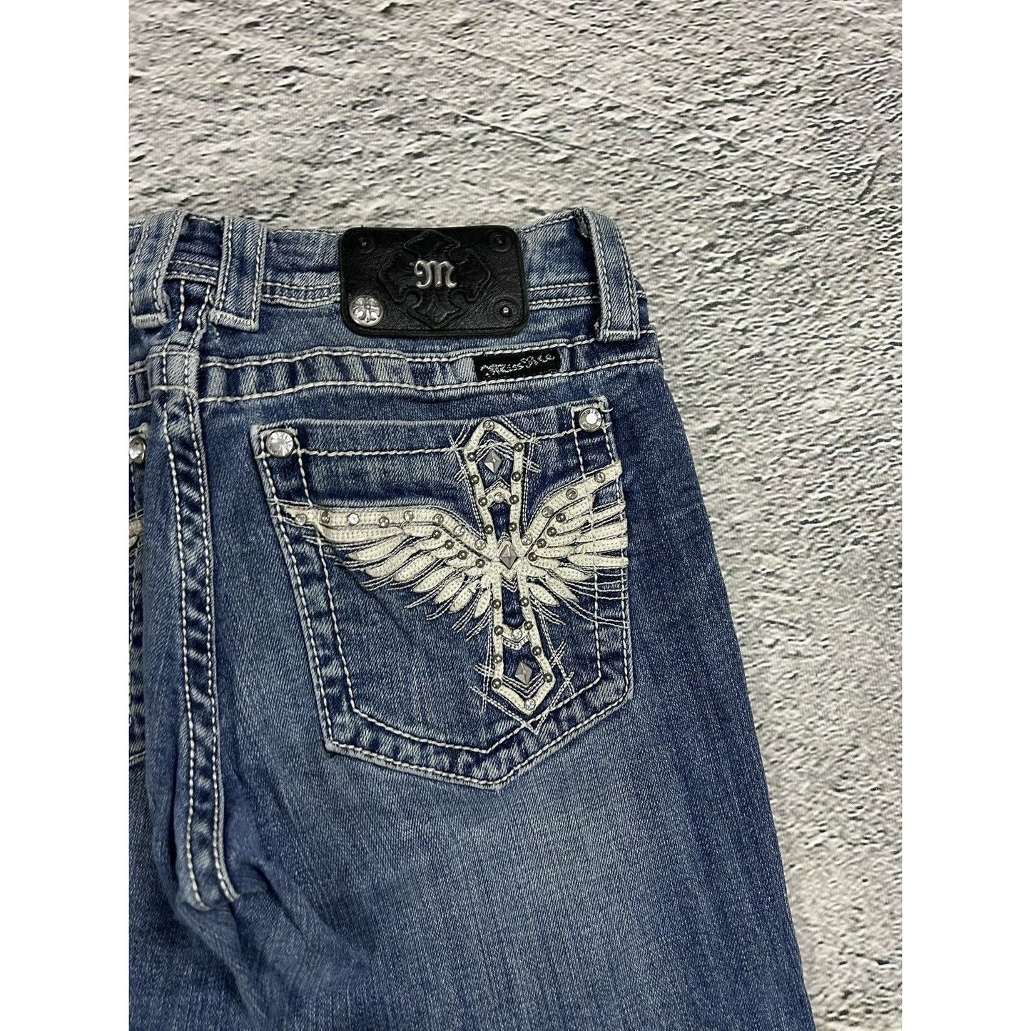 Miss Me flared bootcut white stitching denim vintage y2k
