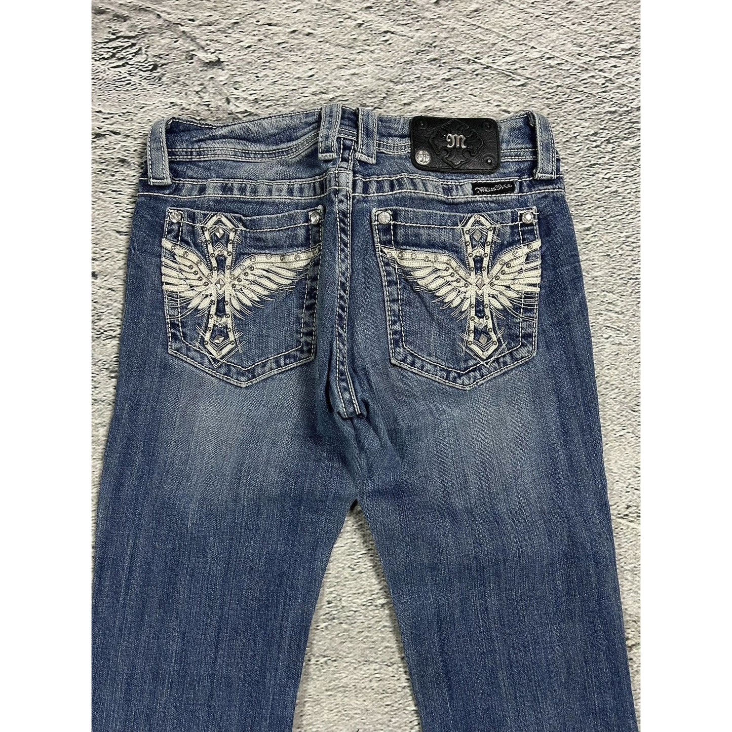 Miss Me flared bootcut white stitching denim vintage y2k