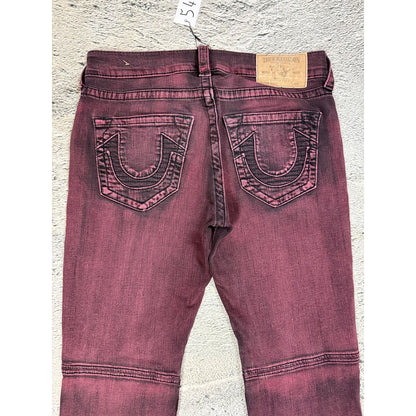 True Religion jeans biker burgundy red Moto washed Y2K slim skinny