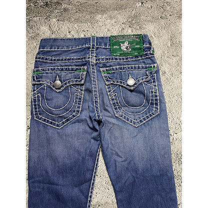 True Religion vintage jeans blue thick stitching white Y2K