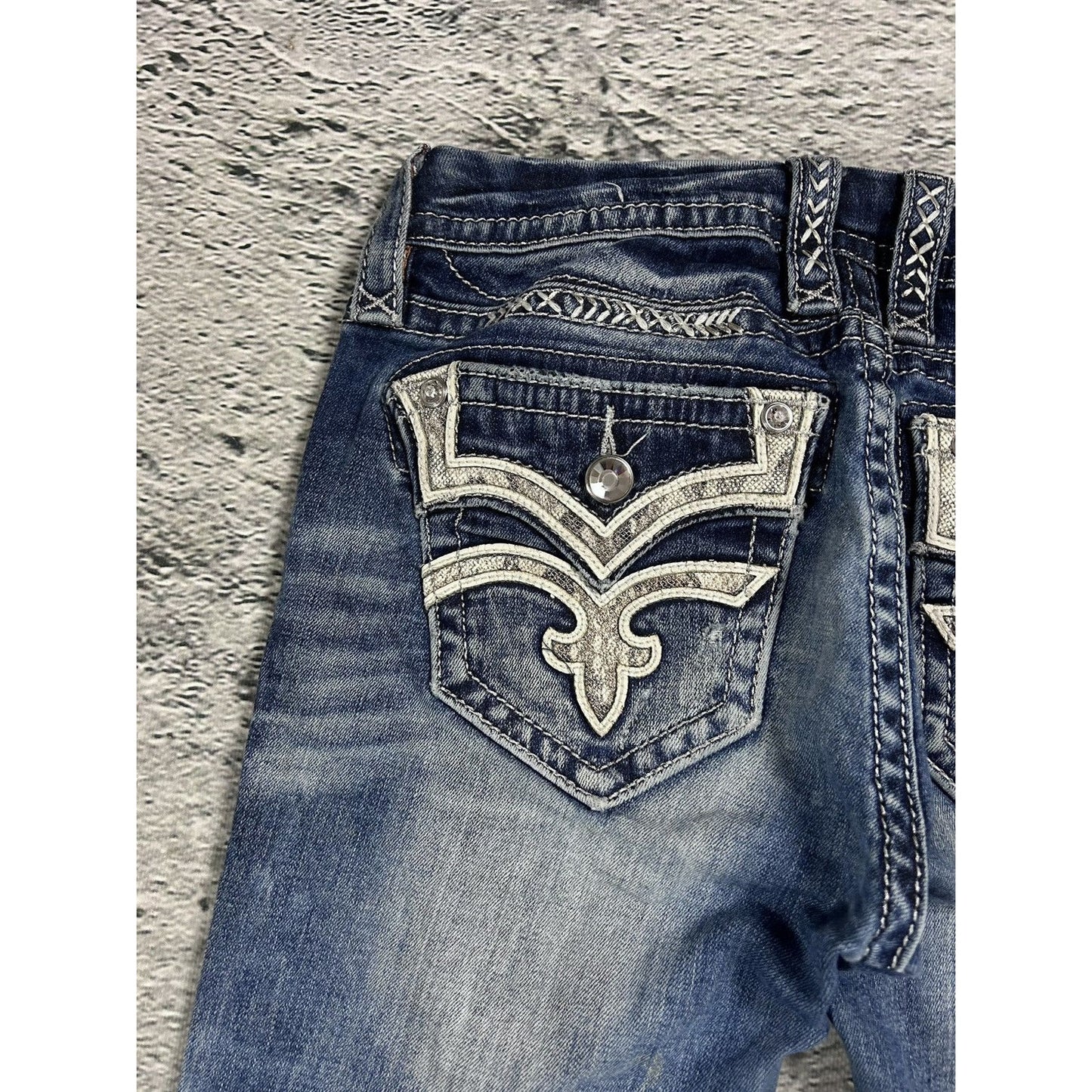 Rock Revival vintage rhinestone snakeskin jeans Y2K flared