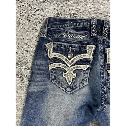 Rock Revival vintage rhinestone snakeskin jeans Y2K flared