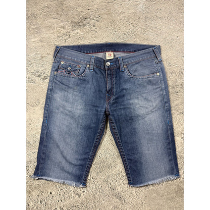 True Religion jorts denim shorts stitching blue red