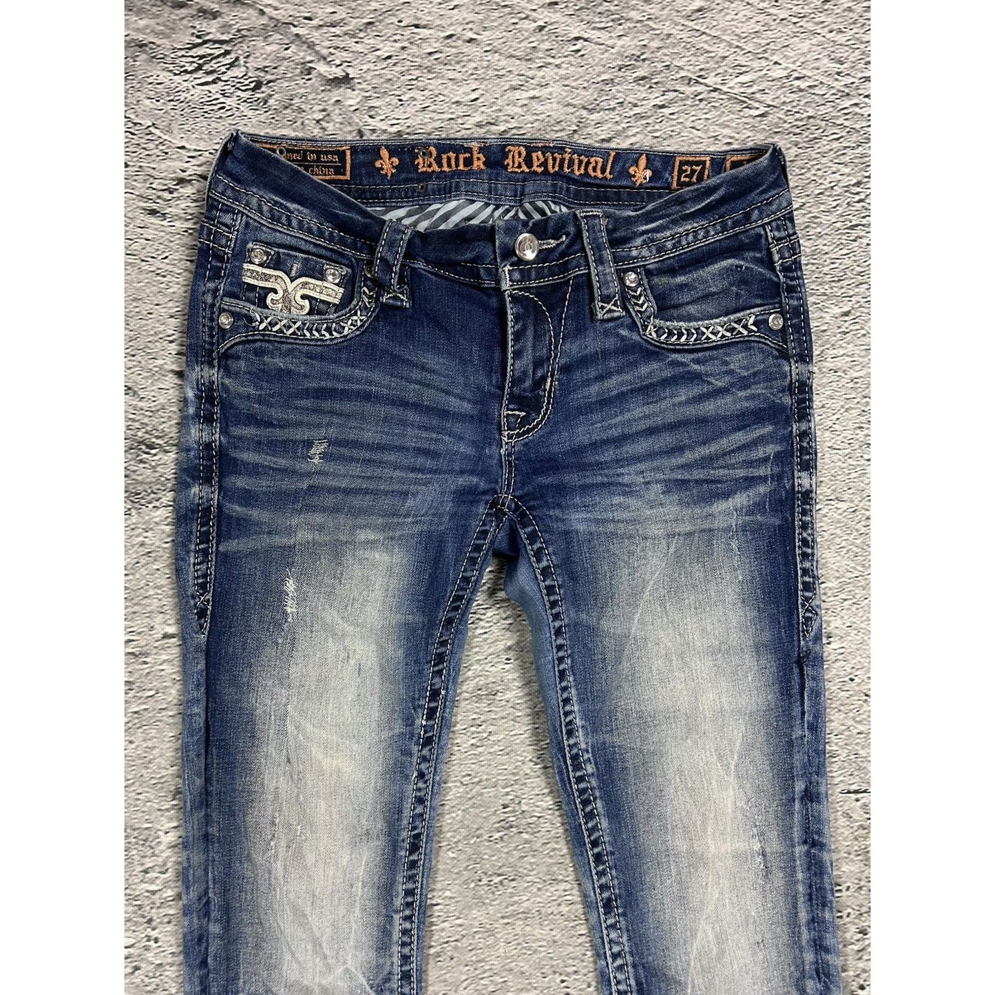 Rock Revival vintage rhinestone snakeskin jeans Y2K flared