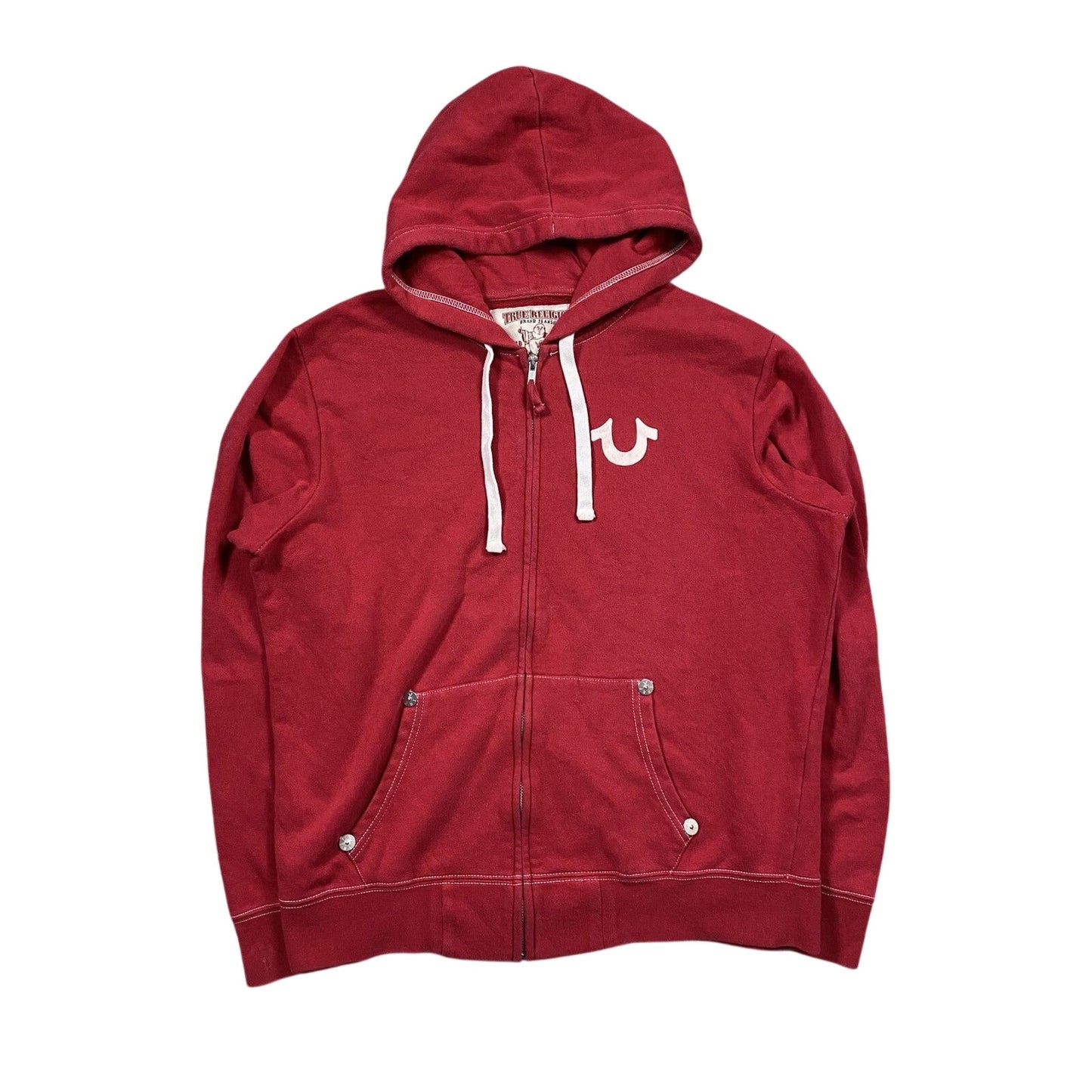 True Religion zip hoodie red big logo buddha horseshoe